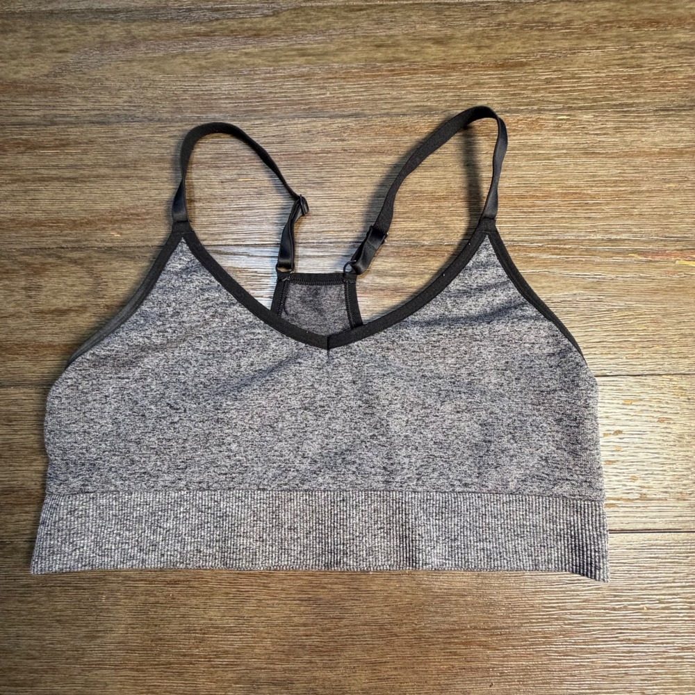 PINK Active Womens XL Gray Heather Seamless Racerback V-Neck Sports Bra 1137
